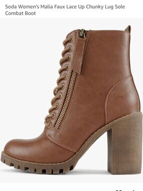 Soda Brown Lace-Up Chunky Lug Heel Combat Boot